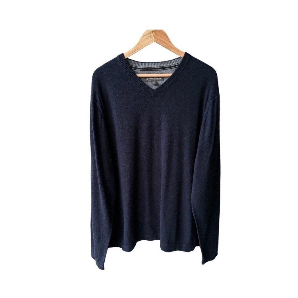 Eddie Bauer Sweater Top Navy Blue Cotton Merino Wool Outdoor Preppy Size 2XL